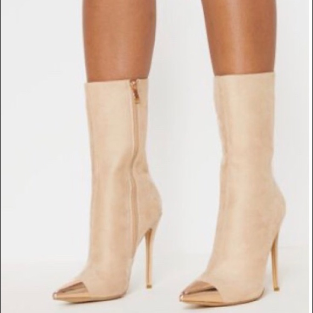 Nude Gold Point Ankle Heeled Boots